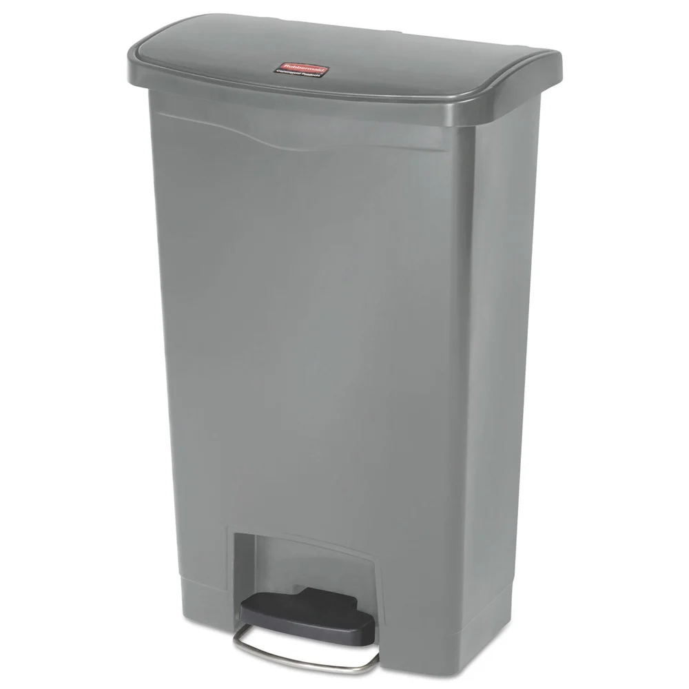 Rubbermaid Commercial Streamline 13-Gallon Front Step Style Resin Step-On Container - Gray