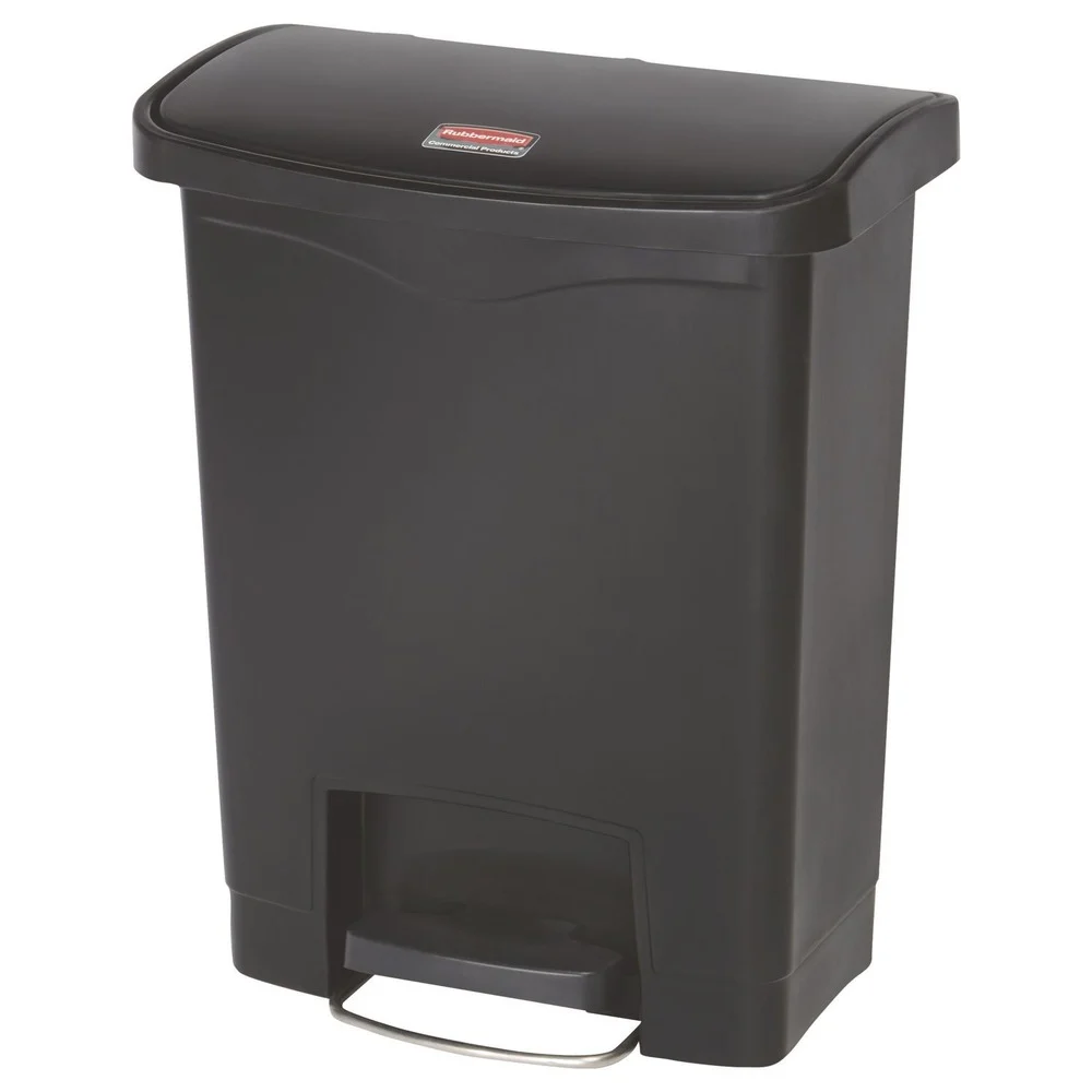 Rubbermaid Commercial Streamline 8-Gallon Front Step Style Resin Step-On Container - Black