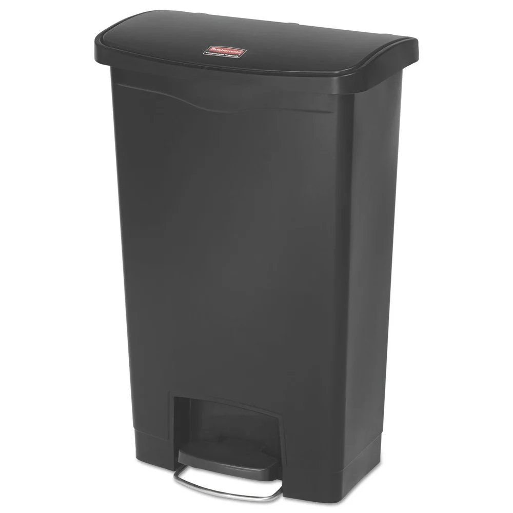 Rubbermaid Commercial Streamline 13-Gallon Front Step Style Resin Step-on Container - Black