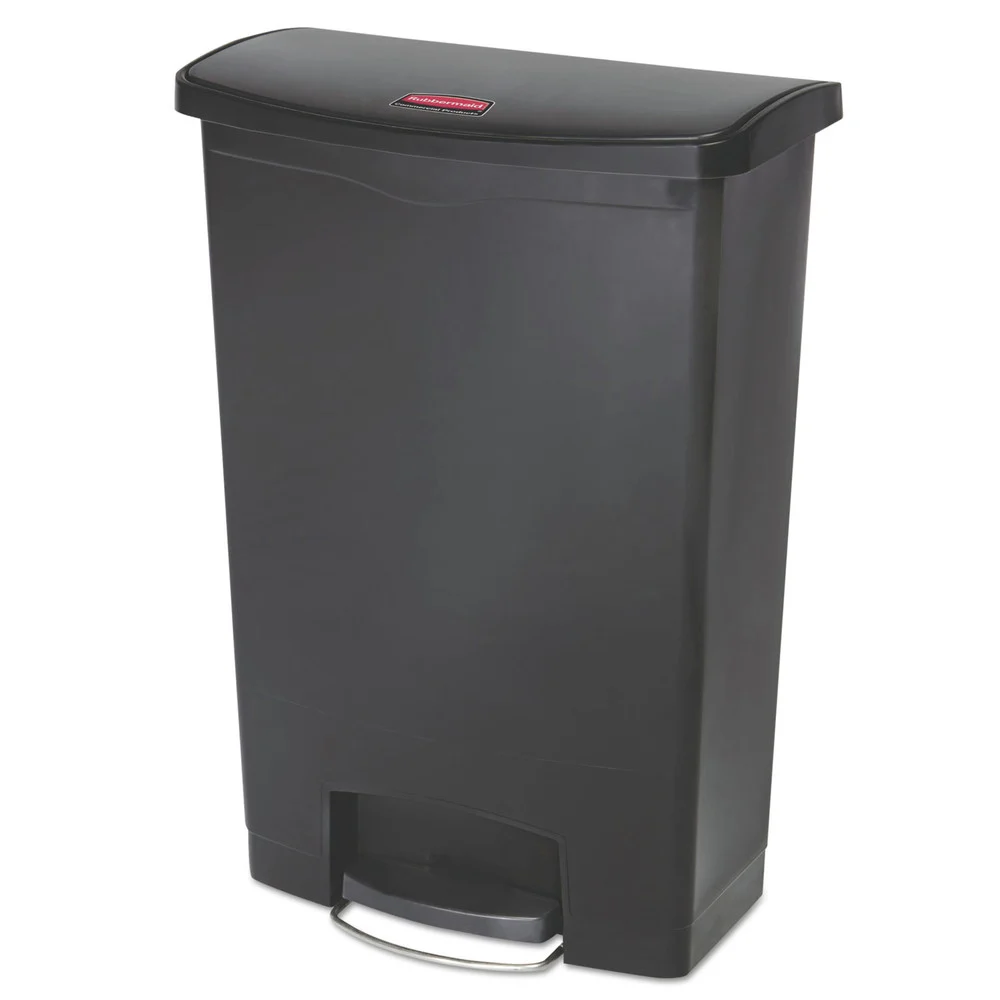 Rubbermaid Commercial Streamline 24-Gallon Front Step Style Resin Step-On Container- Black