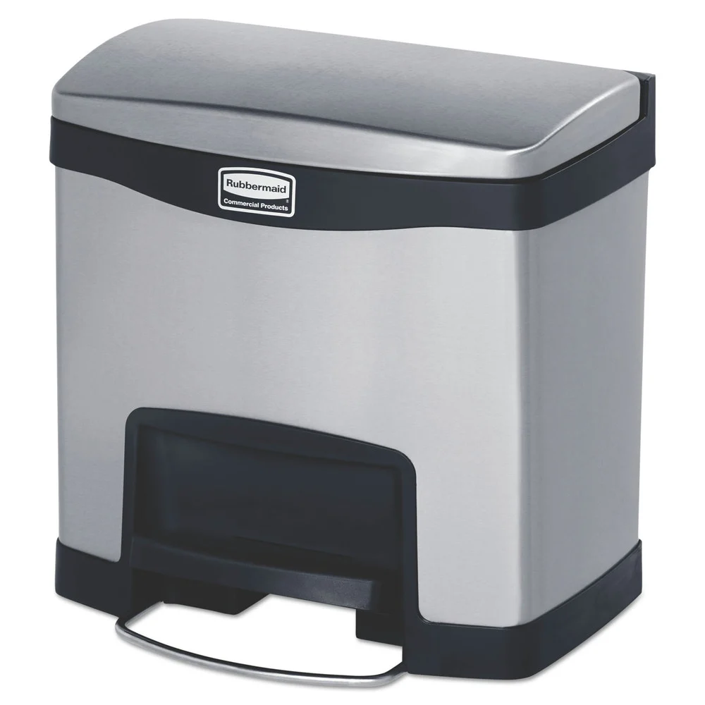 Rubbermaid Commercial Slim Jim 4-Gallon Front Step Style Stainless Steel Step-On Container - Black