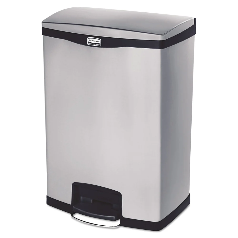 Rubbermaid Commercial Slim Jim 24-Gallon Front Step Style Stainless Steel Step-On Container - Black
