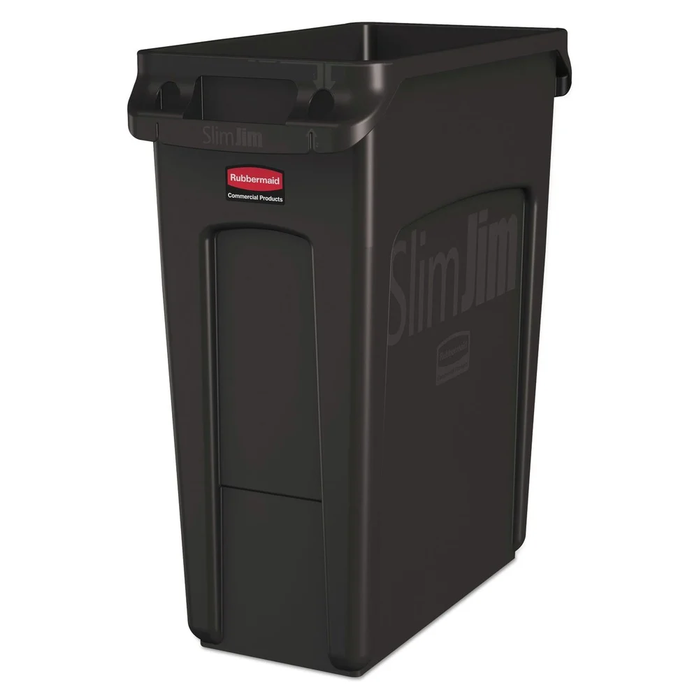 Rubbermaid Commercial 16 Gallon Slim Jim with Venting Channels - Plastic, Black