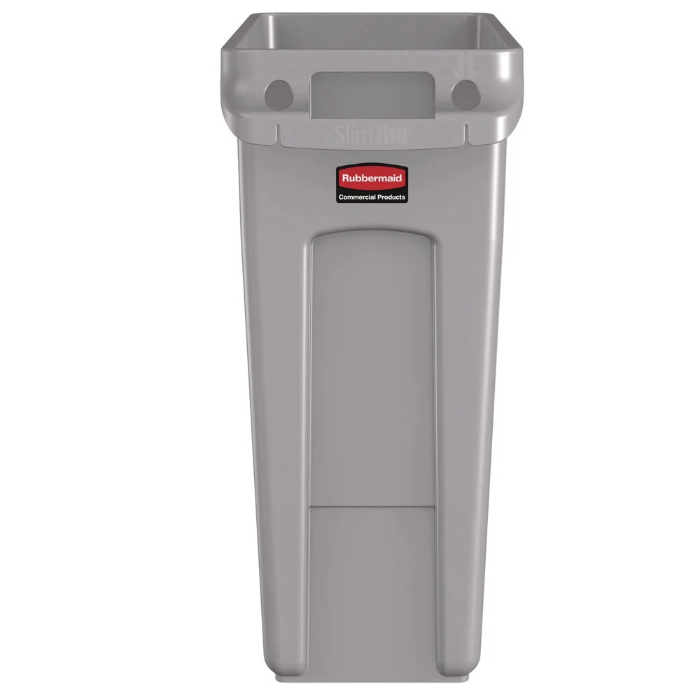 Rubbermaid Commercial 15.875 Gallon Rectangular Plastic Slim Jim Waste Container with handles - Light Gray