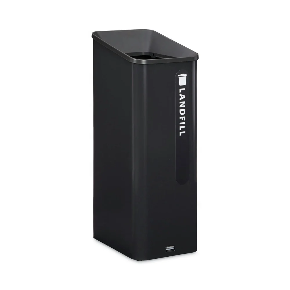 Rubbermaid Commercial Sustain 15 gal Metal/Plastic Decorative Refuse with Recycling Lid - Black