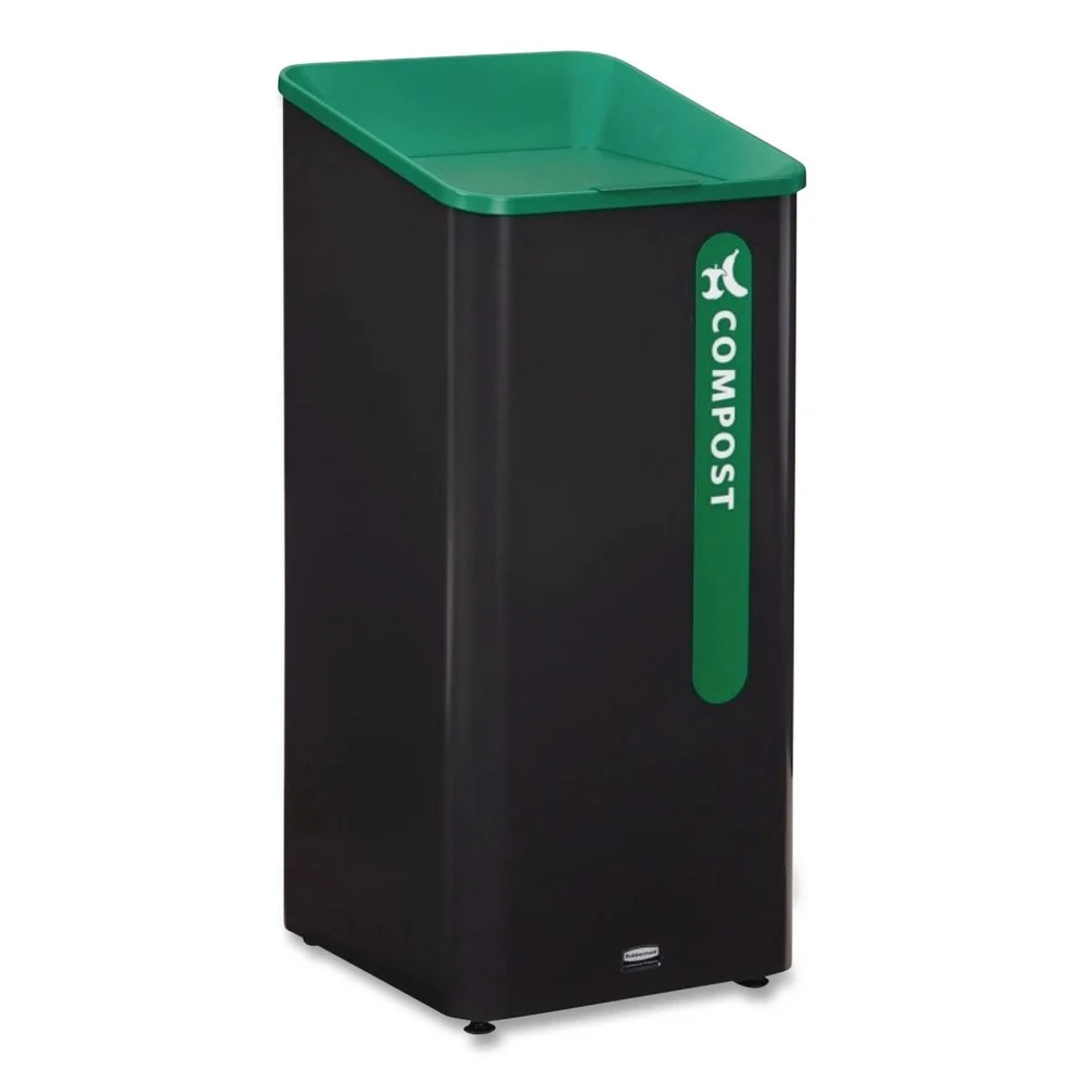 Rubbermaid Commercial Sustain 23 gal Metal/Plastic Decorative Refuse with Recycling Lid - Black/Green