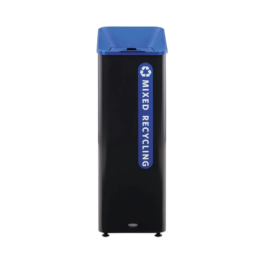 Rubbermaid Commercial Sustain 15 gal Metal/Plastic Decorative Refuse with Recycling Lid - Black/Blue