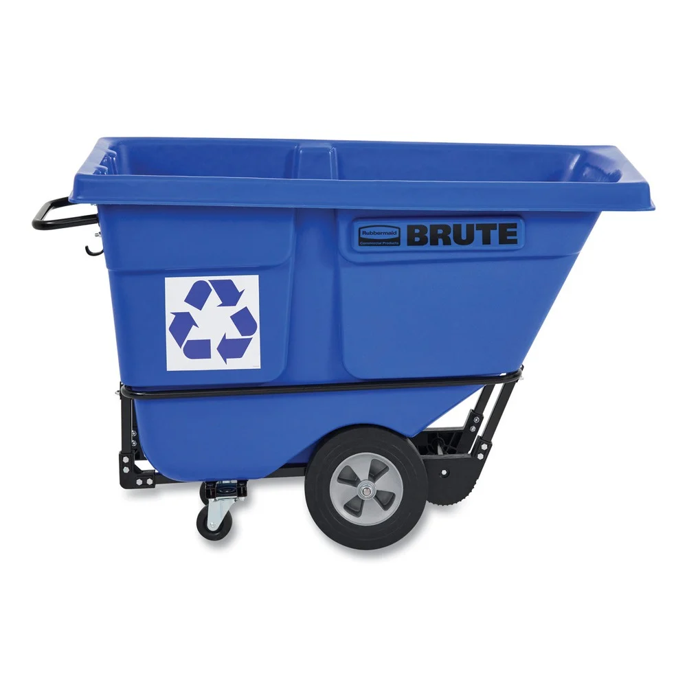 Rubbermaid Commercial BRUTE 1,250 lb Capacity 1 cu. Yd. Plastic/Steel Frame Rotomolded Recycling Tilt Truck - Blue