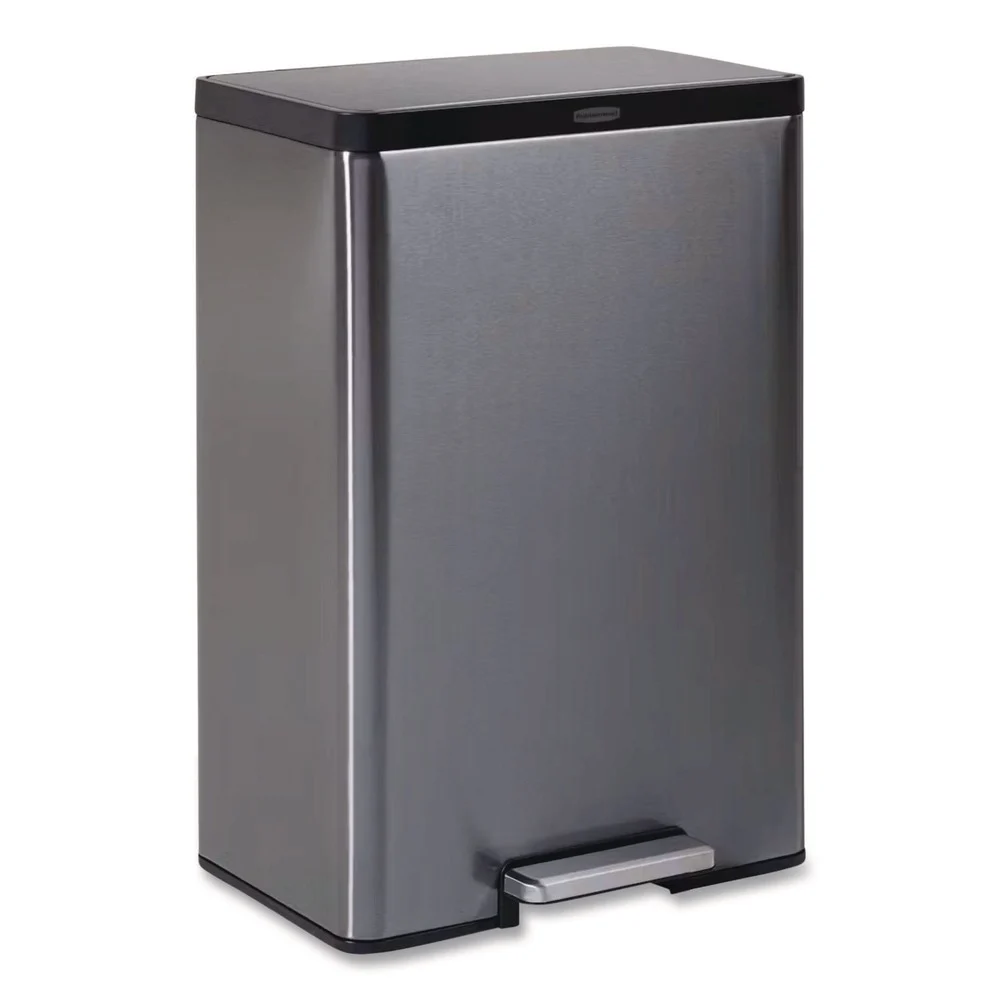 Rubbermaid Elite Step-On Trash Can 12 gal Metal Charcoal Stainless Steel/Black