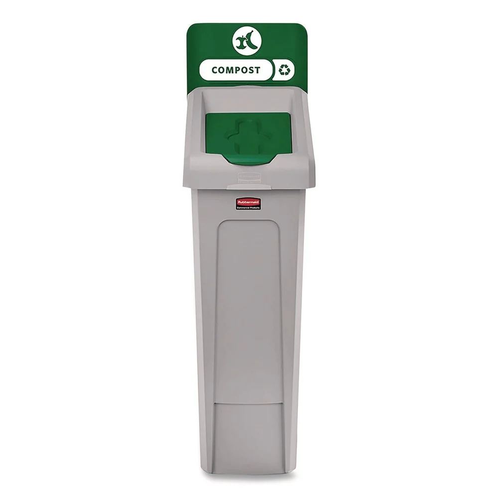 Rubbermaid Commercial Slim Jim Recycling Station Kit 1-Stream Compost 23 gal Plastic Green/Gray