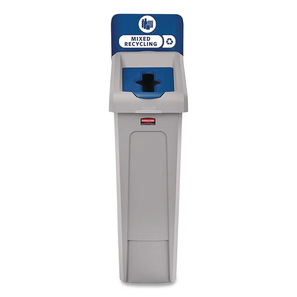 Rubbermaid Commercial Slim Jim Recycling Station Kit 1-Stream Mixed Recycling 23 gal Plastic Gray/Blue