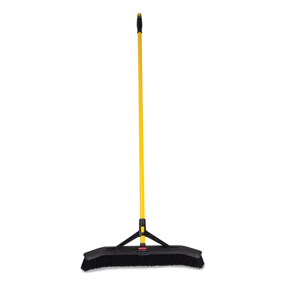 Rubbermaid Commercial 2186280 Maximizer 24 in. Polypropylene Bristles Push-to-Center Broom - Yellow/Black