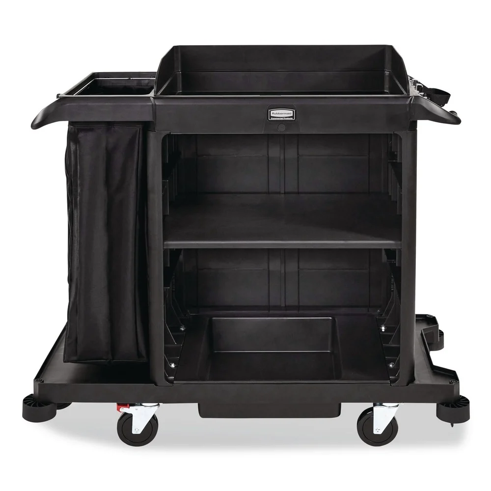 Rubbermaid Commercial 23 in. x 53.12 in. x 19.1 in. 3-Shelf Compact Plastic Housekeeping Cart - Black