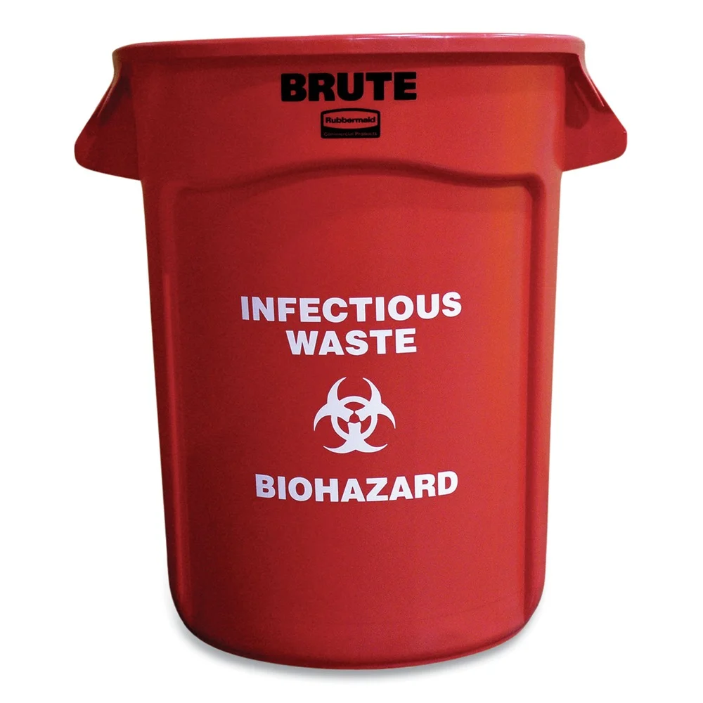 Rubbermaid Commercial Brute 32 gal (Infectious Waste: Biohazard) Imprint Plastic Vented Container - Round Red