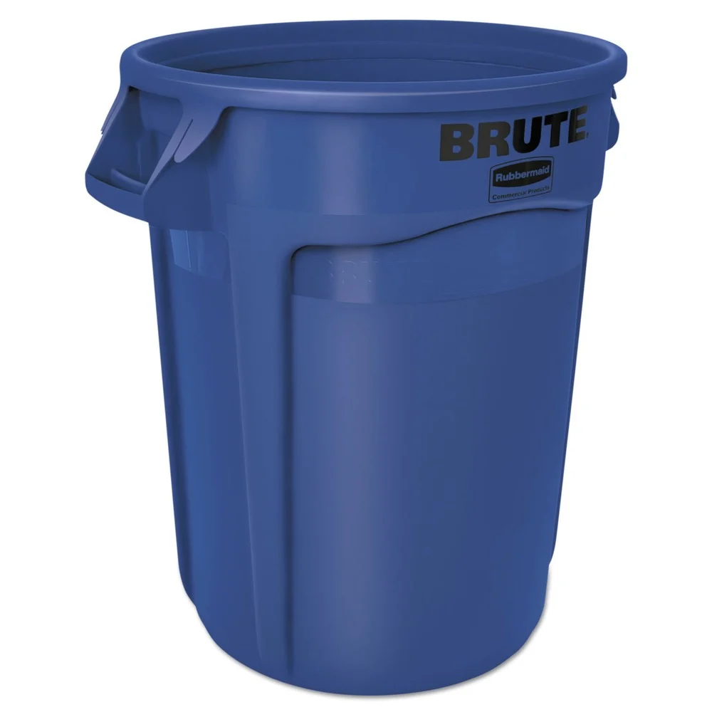 Rubbermaid Commercial 32 Gallon Plastic Vented Round Brute Container - Blue