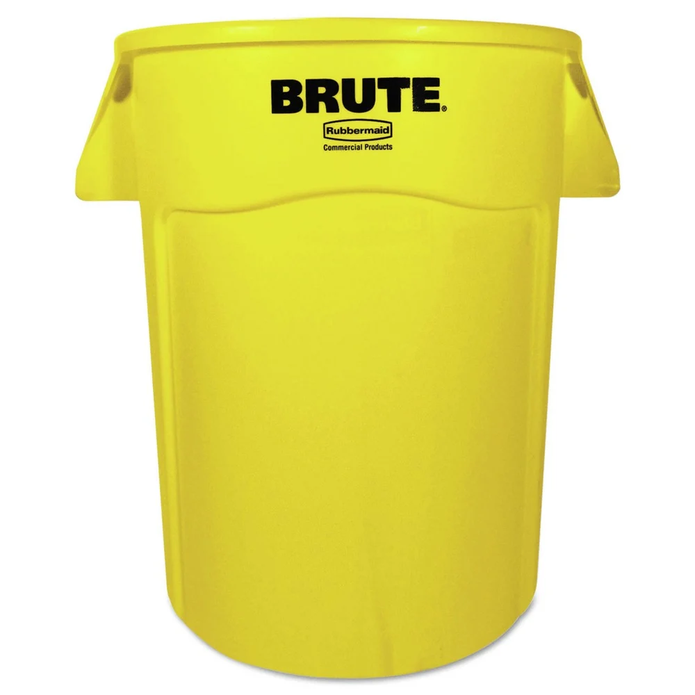 Rubbermaid Commercial 44 Gallon Plastic Vented Round Brute Container - Yellow