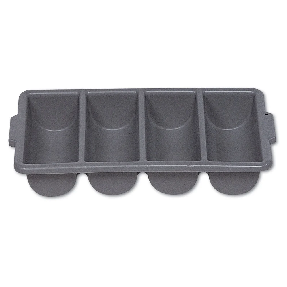 Rubbermaid Commercial 4 Compartment 11.5 in. x 21.25 in. x 3.75 in. Plastic Cutlery Bin - Gray