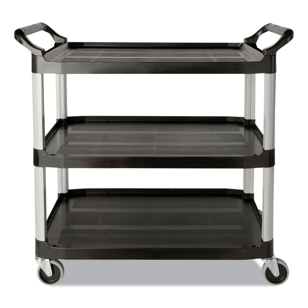 Rubbermaid Commercial 18-5/8 in. x 33-5/8 in. x 37-3/4 in. Three-Shelf Economy Plastic Cart - Black