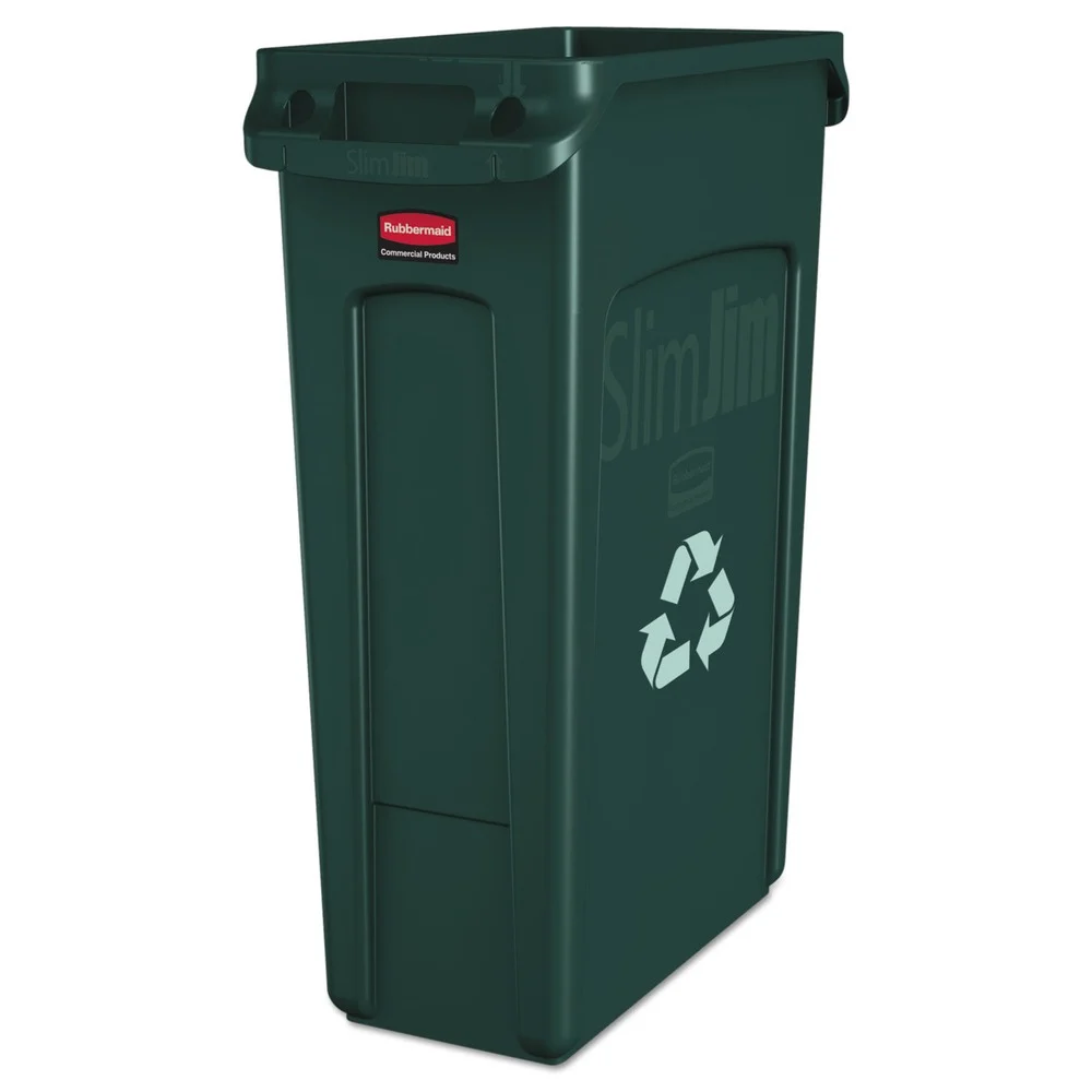 Rubbermaid Commercial 23 Gallon Slim Jim Recycling Container with Venting Channels - Green