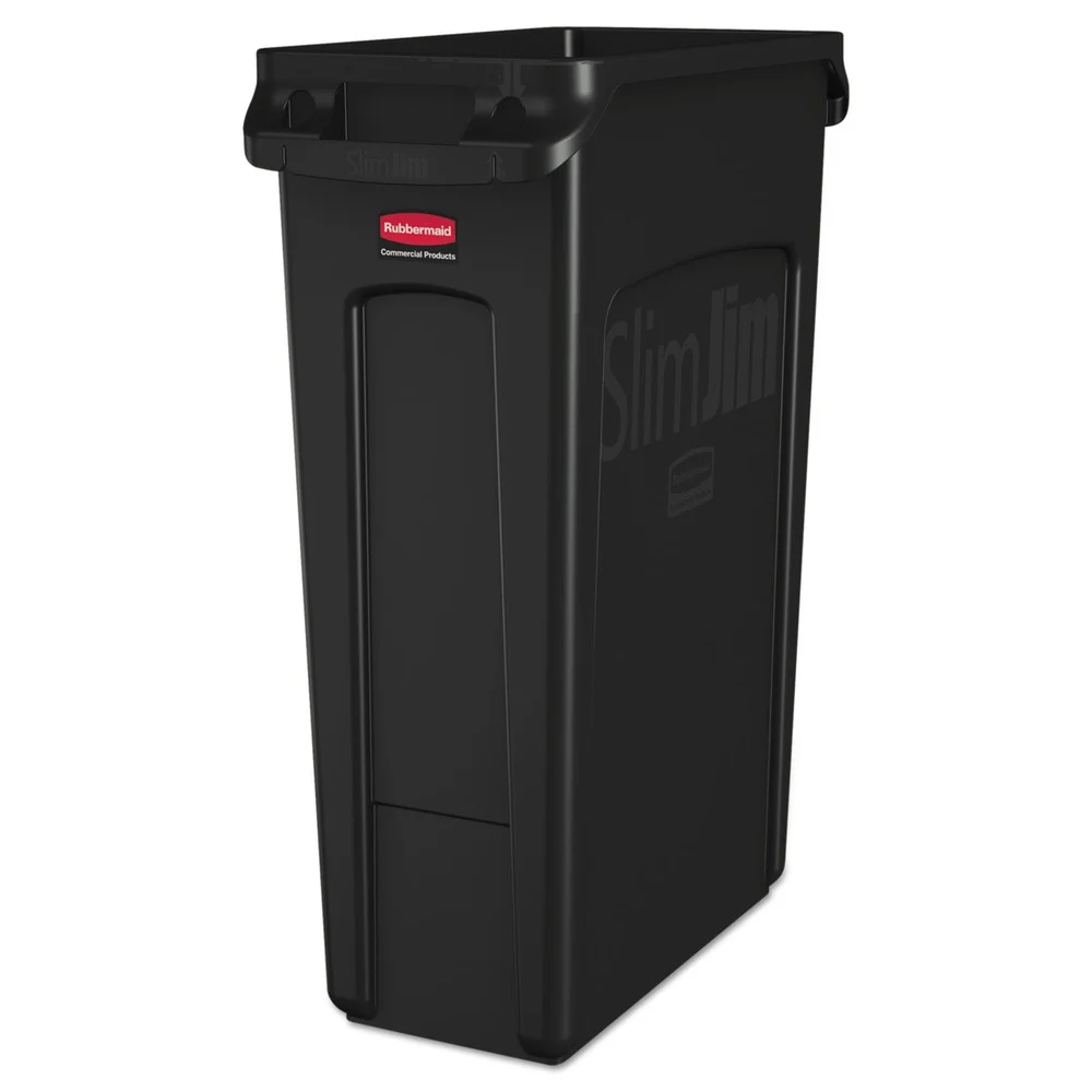 Rubbermaid Commercial 23 Gallon Rectangular Plastic Slim Jim Receptacle W/venting Channels - Black