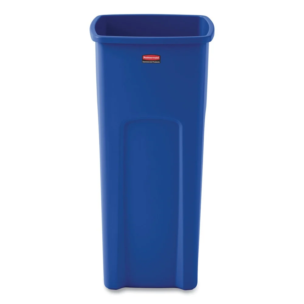 Rubbermaid Commercial 23 Gallon Plastic Recycled Untouchable Square Recycling Container - Blue
