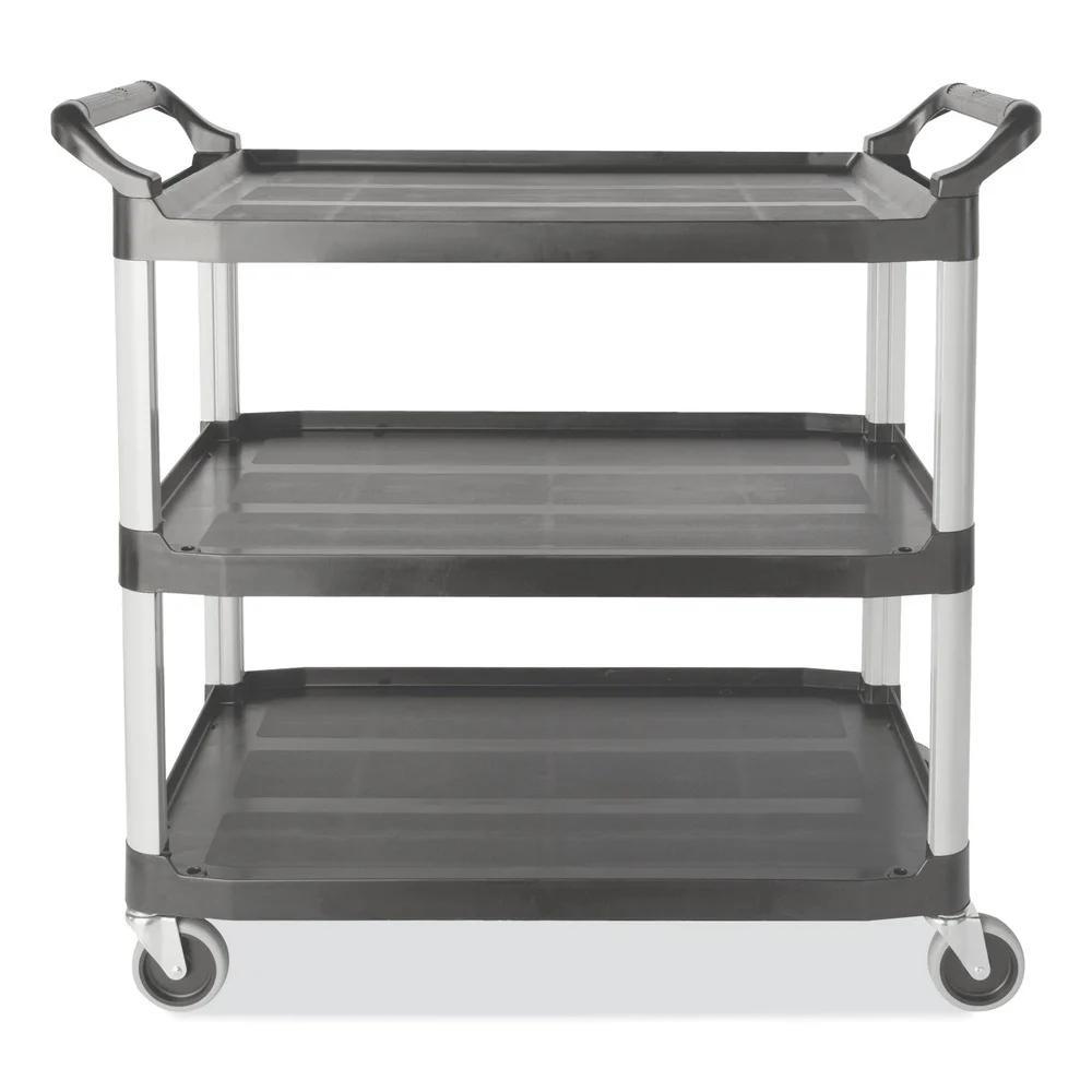 Rubbermaid Commercial 40.63 in. x 20 in. x 37.81 in. 300 lbs. Capacity 3 Shelves Plastic Xtra Utility Cart with Open Sides - Gray