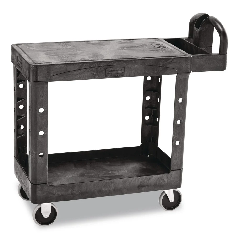 Rubbermaid Commercial 19.19 in. x 37.88 in. x 33.33 in. 500 lb. Capacity Plastic Flat Shelf Utility Cart - Black