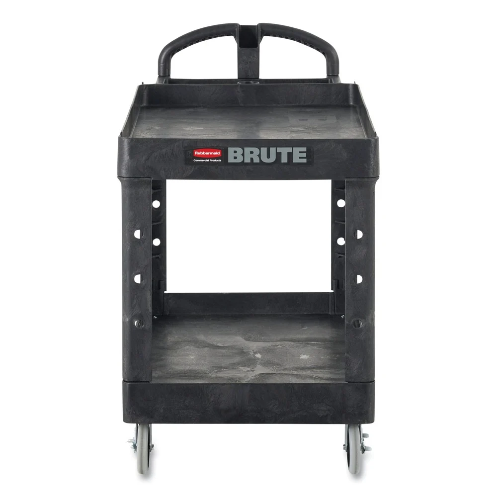 Rubbermaid Commercial 26 in. x 55 in. x 33.25 in. 750 lbs. Capacity 2 Lipped Shelves Heavy-Duty Plastic Utility Cart - Black