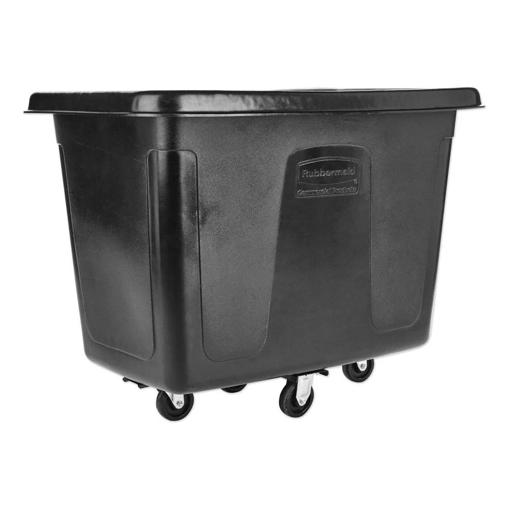 Rubbermaid Commercial 400 lbs. Capacity 12 cu-ft. Polyethylene/Metal Frame Medium-Density Cube Truck - Black