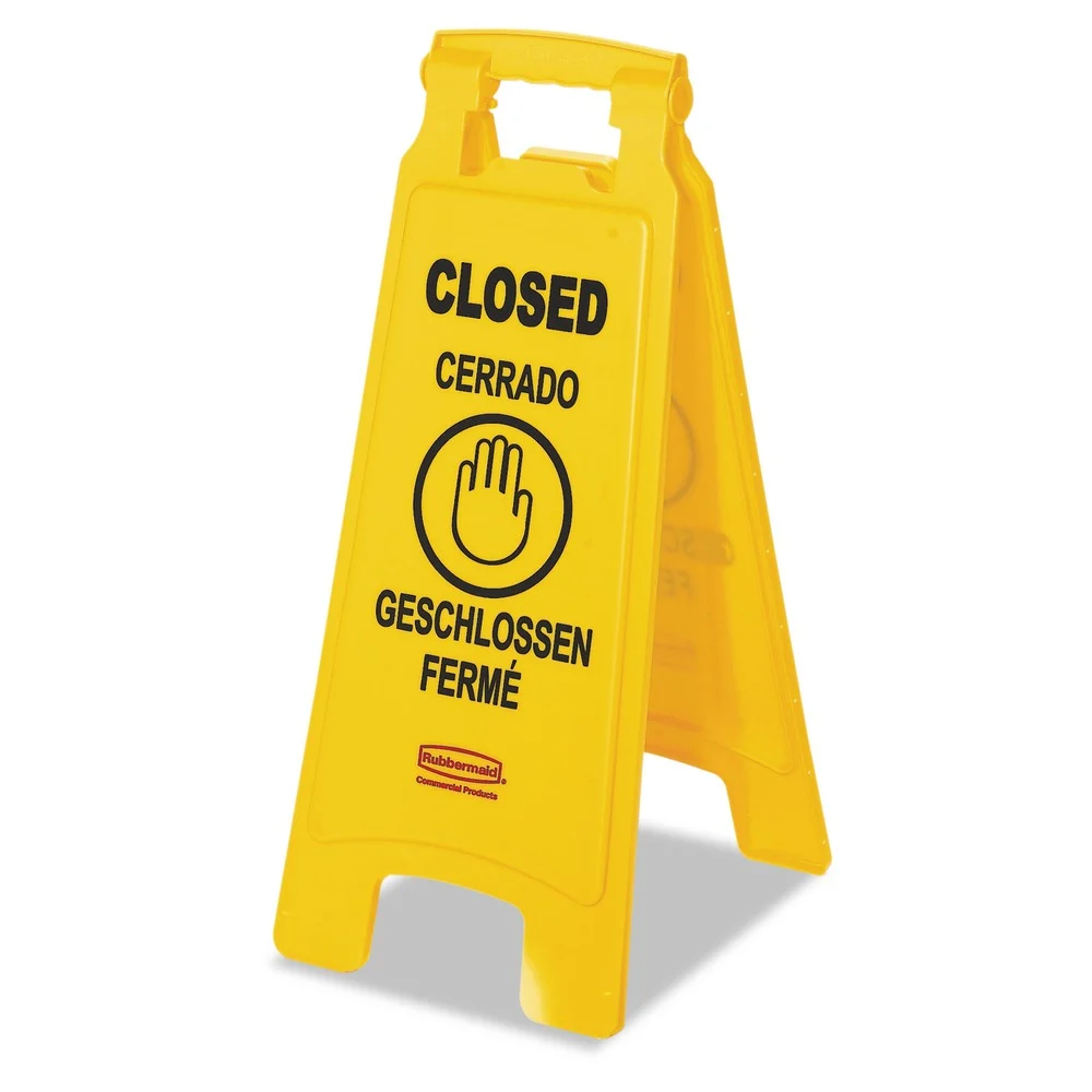 Rubbermaid Commercial 11 in. x 12 in. x 25 in. 2-Sided Multilingual "Closed" Sign - Yellow