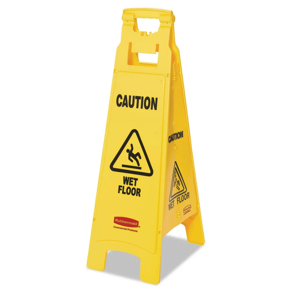 Rubbermaid Commercial 12 in. x 16 in. x 38 in. 4-Sided Caution Wet Floor Sign - Yellow