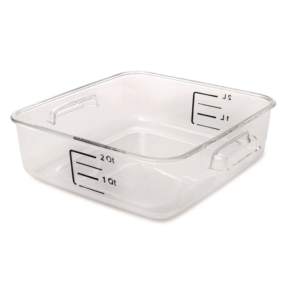 Rubbermaid Commercial FG630200CLR SpaceSaver 8.8 in. x 8.75 in. x 2.7 in. 2 qt. Plastic Square Containers - Clear