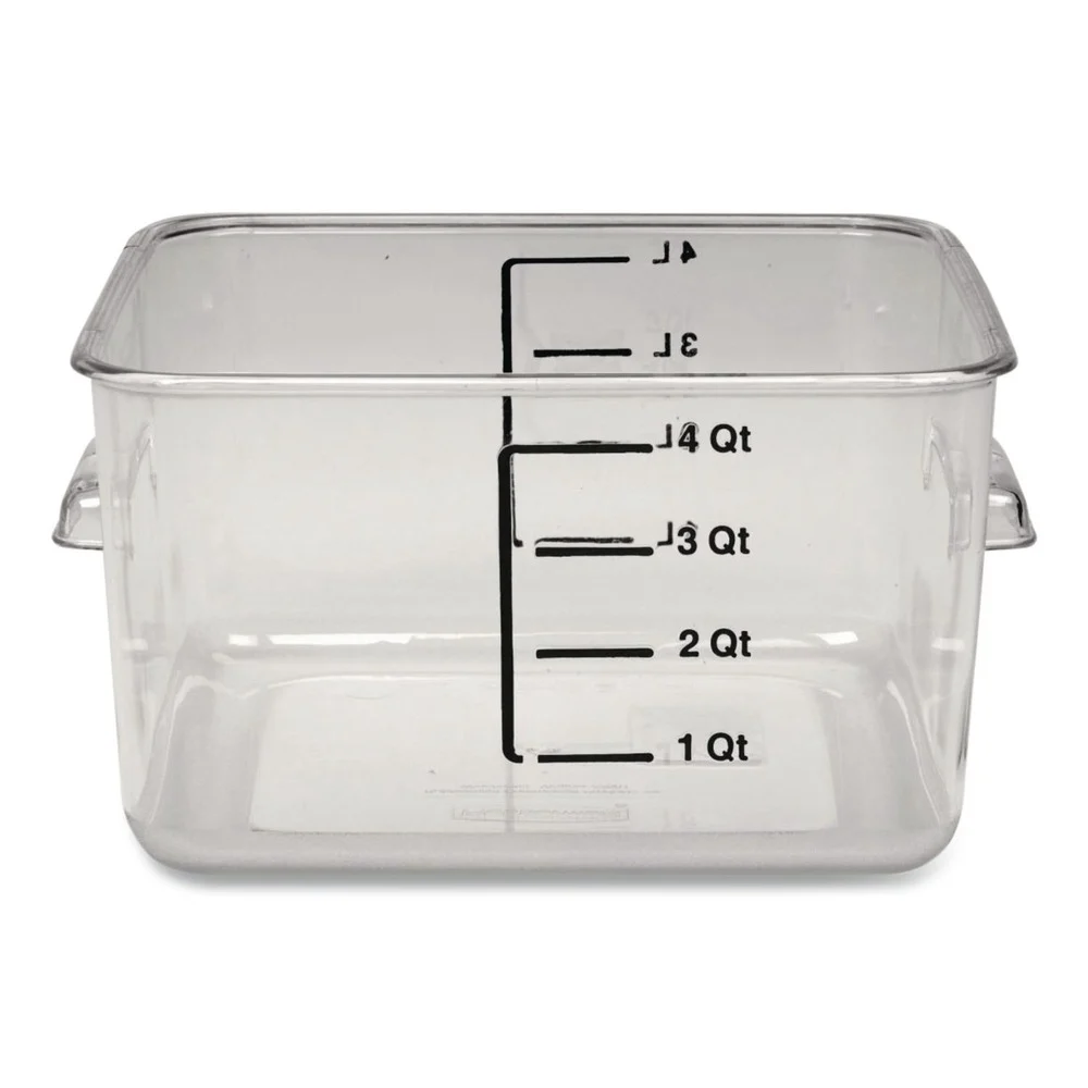 Rubbermaid Commercial FG630400CLR SpaceSaver 8.8 in. x 8.75 in. x 4.75 in. 4 qt. Plastic Square Containers - Clear