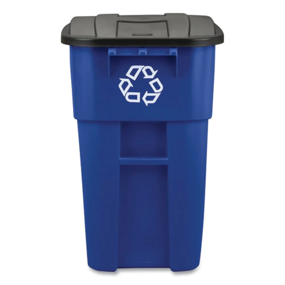 Rubbermaid Commercial Brute 50-Gallon Square Recycling Rollout Container - Blue