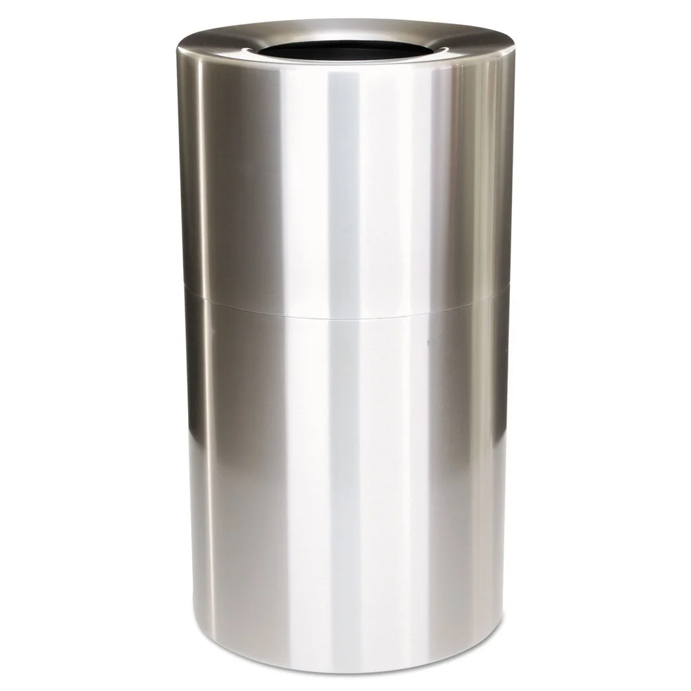 Rubbermaid Commercial 35-Gallon Open Top Round Indoor Receptacle with Liner - Satin Aluminum