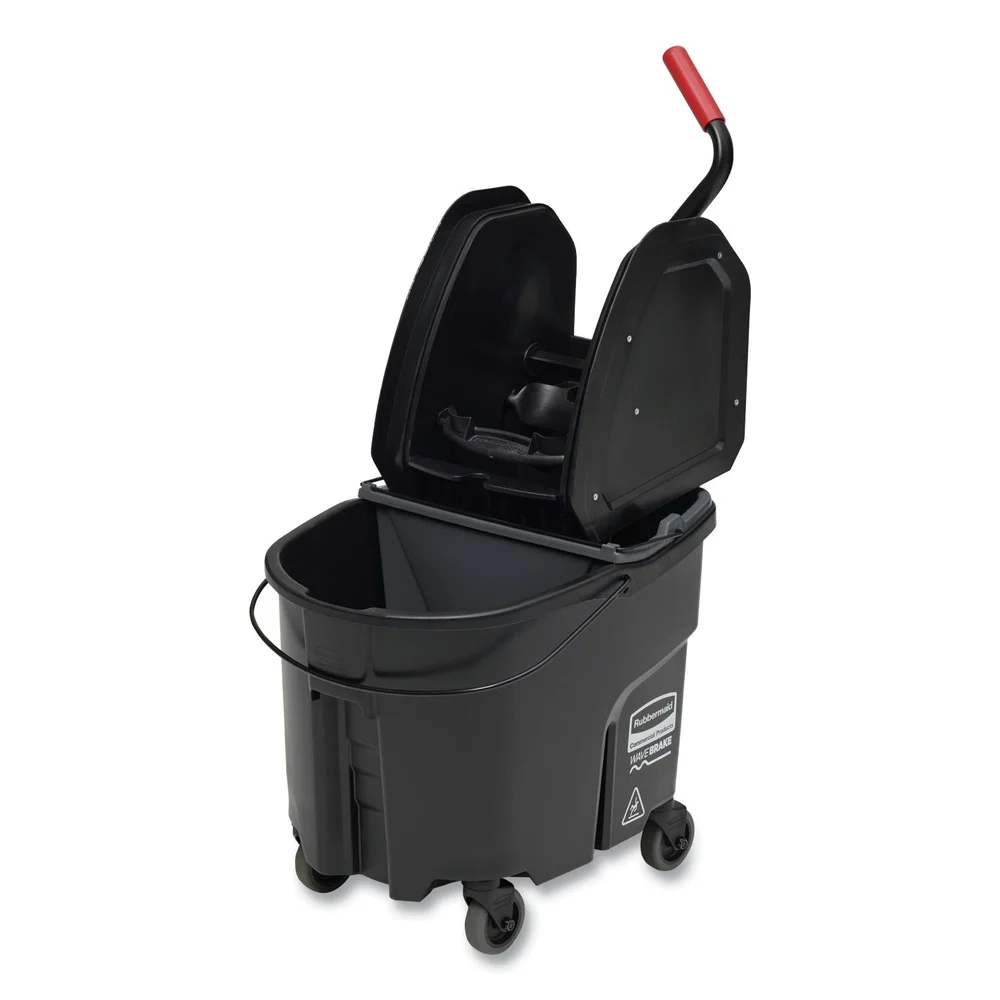 Rubbermaid Commercial 35 qt. WaveBrake 2.0 Down-Press Plastic Bucket/Wringer Combos - Black