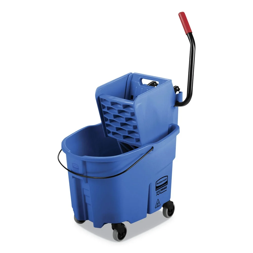 Rubbermaid Commercial WaveBrake 2.0 35 qt. Side-Press Plastic Bucket/Wringer Combos - Blue