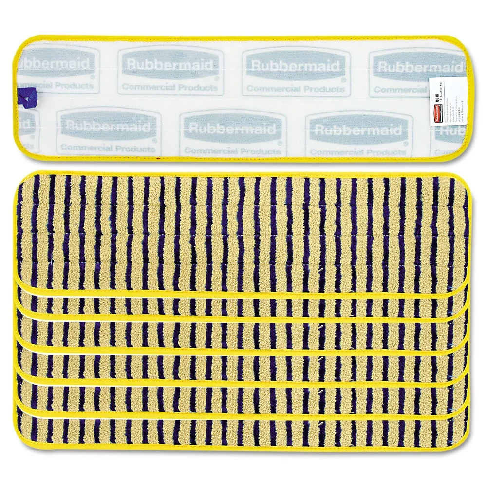 Rubbermaid Commercial 18 in. Vertical Polyprolene Stripes Microfiber Scrubber Pad - Yellow (6/Carton)