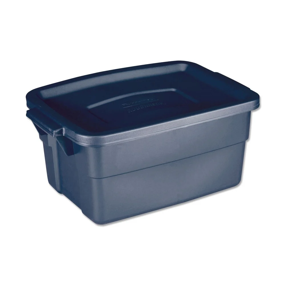 Rubbermaid RMRT030003 10.63 in. x 15.69 in. x 7 in. 3 gal. Roughneck Storage Box - Dark Indigo Metallic