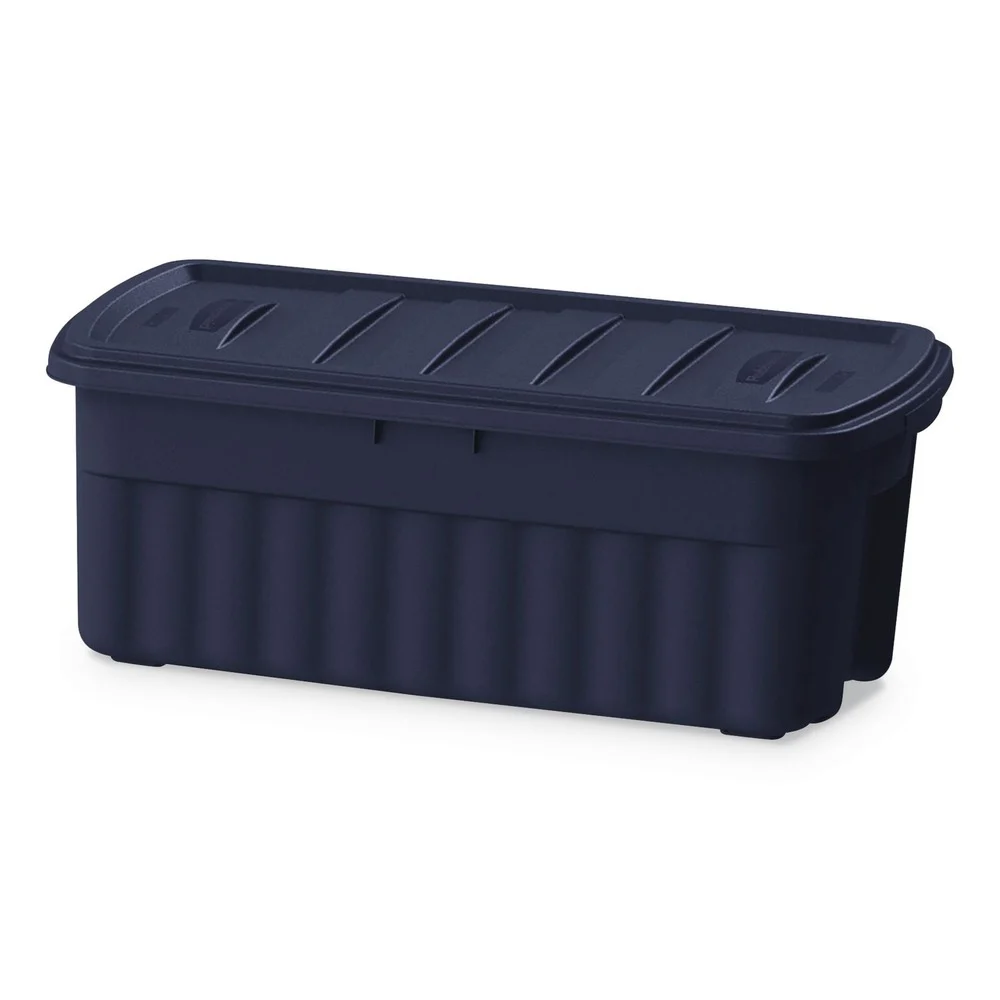 Rubbermaid RMRT500000 Roughneck 21.2 in. x 43 in. x 17.88 in. 50-Gallon Storage Box - Dark Indigo Metallic