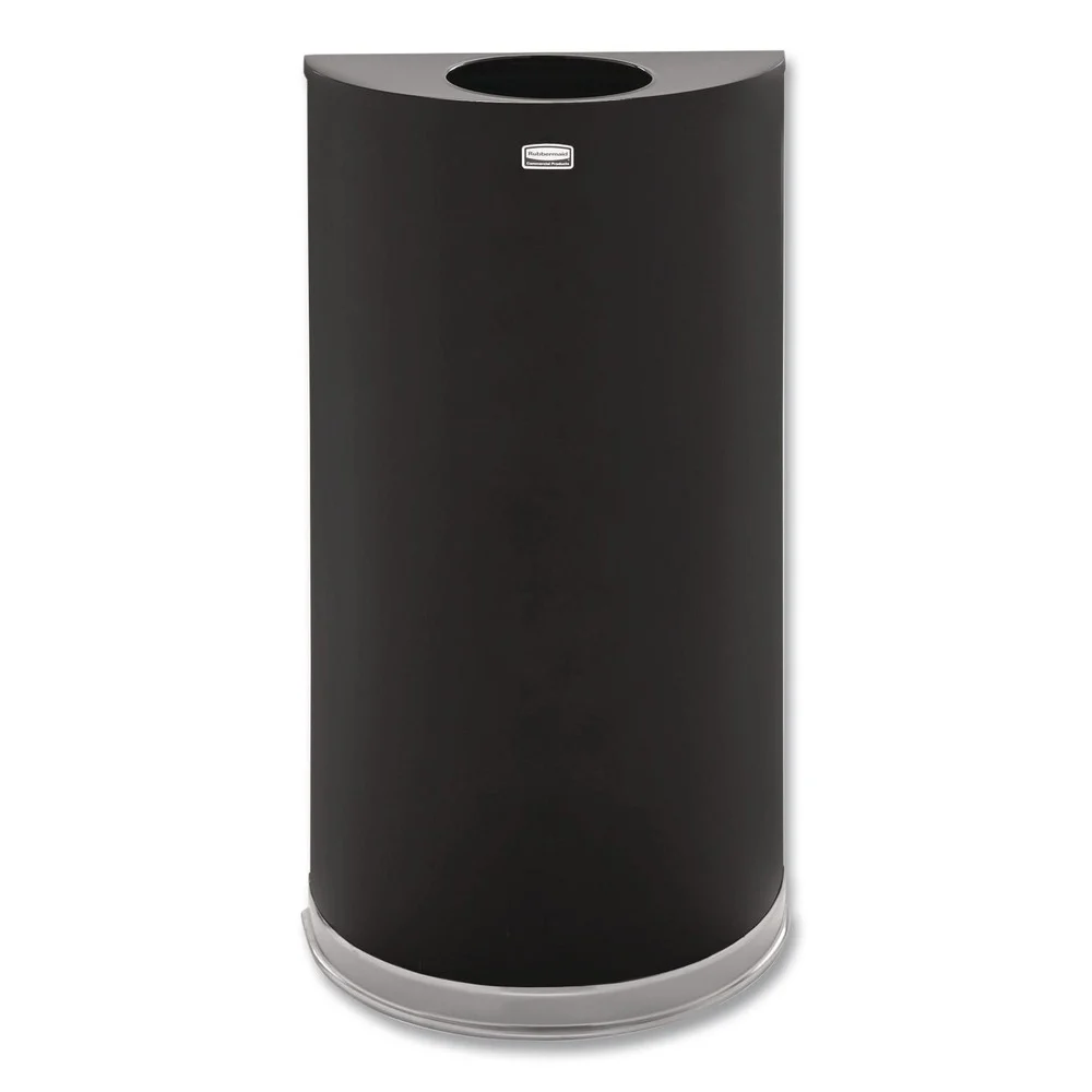 Rubbermaid Commercial 12 gal. European and Metallic Series Open Top Half-Round Steel Receptacle - Black/Chrome