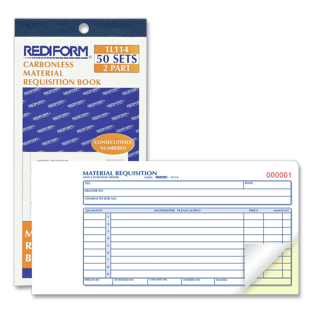 Rediform 7.88 x 4.25 Two-Part Carbonless Material Requisition Book, 50 Forms Total
