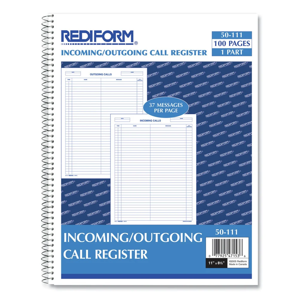 Rediform 11 in. x 8.5 in. One-Part (No Copies) Wirebound Call Register