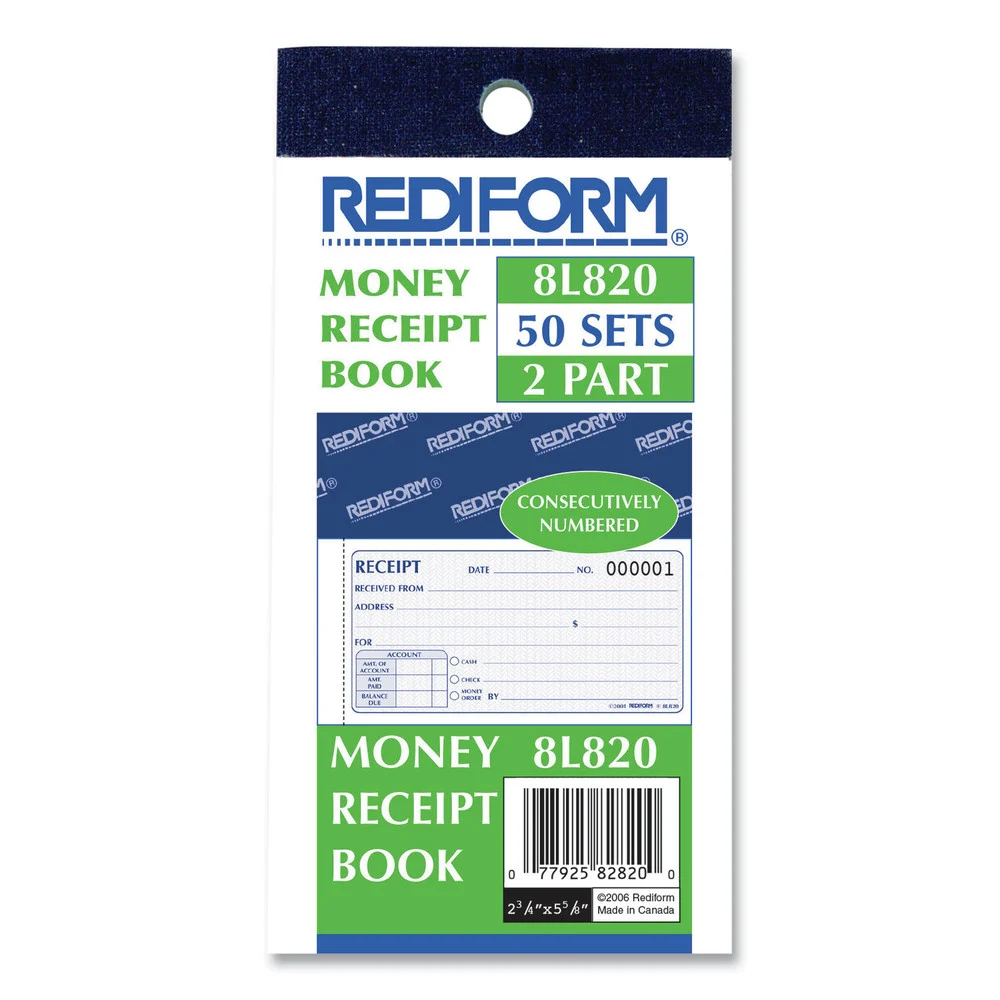 Rediform 50-Forms 2.75 in. x 5 in. 2-Part Carbonless Small Money Receipt Book