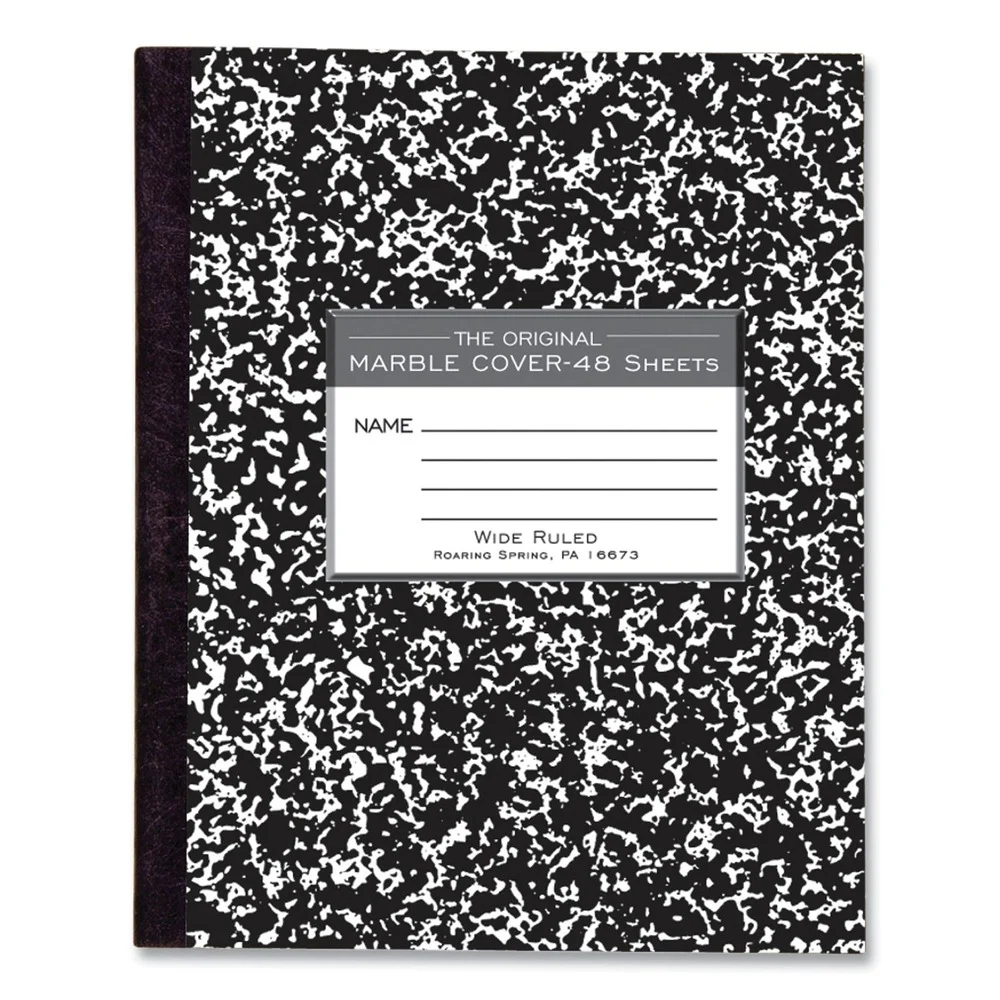 Roaring Spring 8.5 in. x 7 in. Wide/Legal Rule Composition Book - Black Marble Cover (48 Sheets)