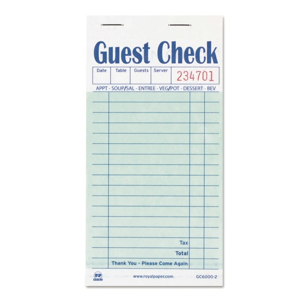AmerCareRoyal 3.5 in. x 6.7 in. 17 Lines Two-Part Carbon Guest Check Pad (50 Pads/Carton)