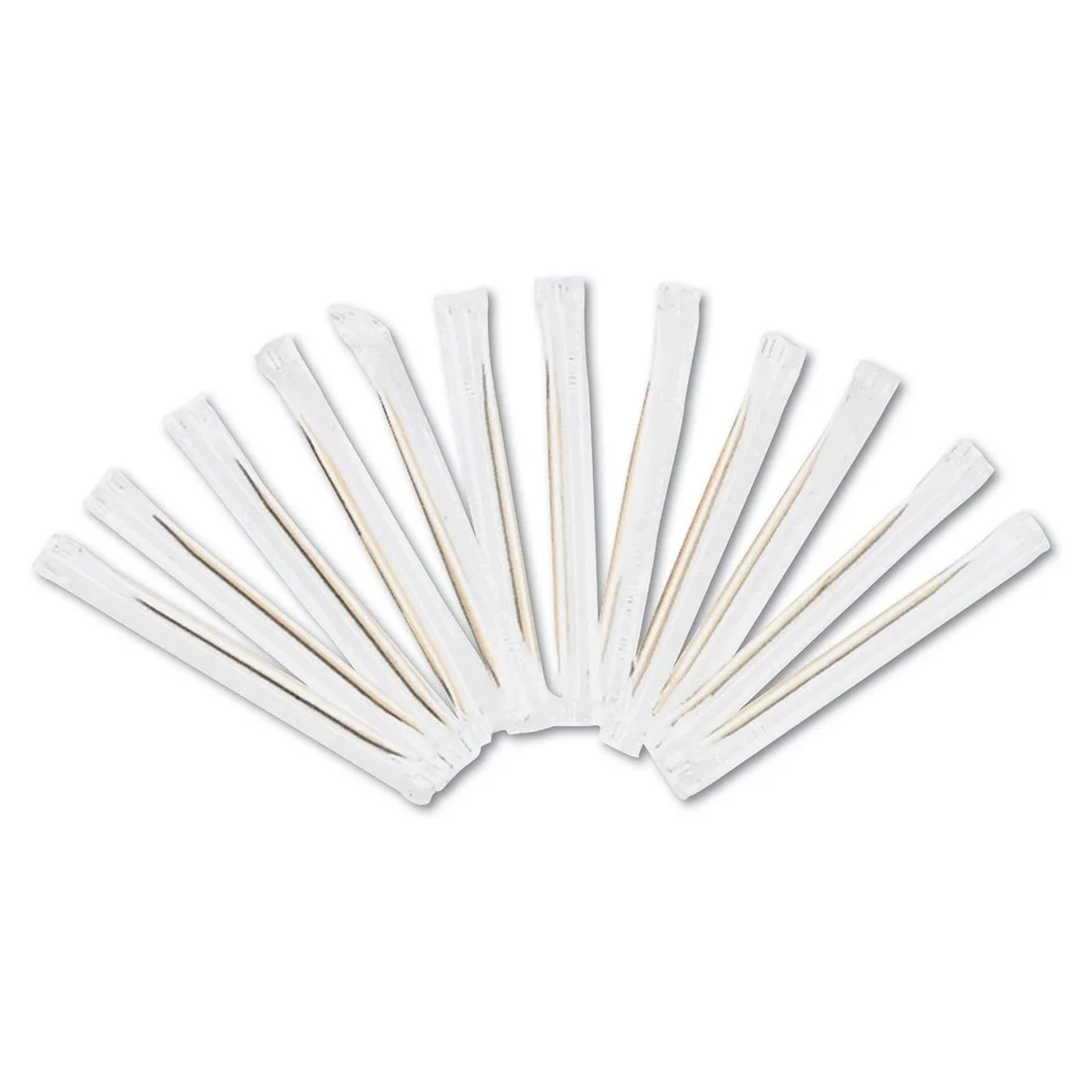 AmerCareRoyal 2.5 in. Cello-Wrapped Round Wood Toothpicks - Natural (15000/Carton)