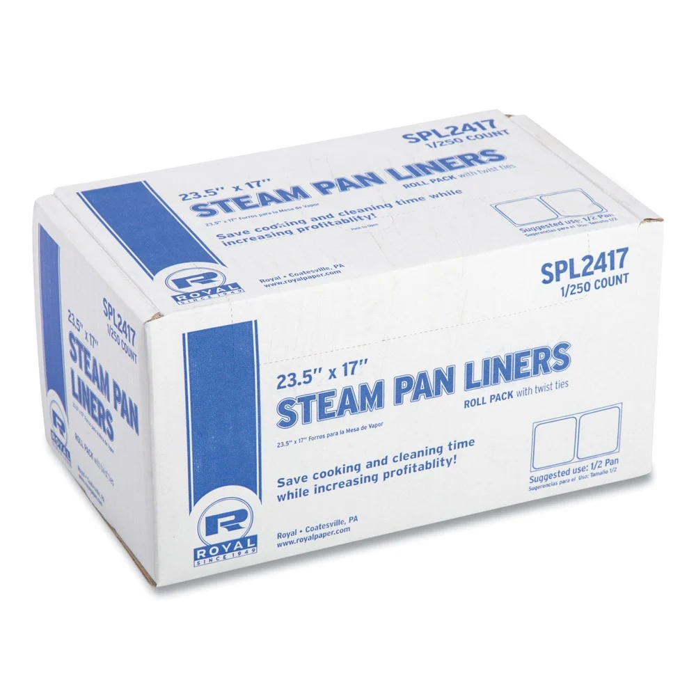 AmerCareRoyal SPL2417 17 in. x 23.5 in. Steam Pan Liners for 1/2-Size Pans Includes Twist-Ties - Clear (250/Carton)