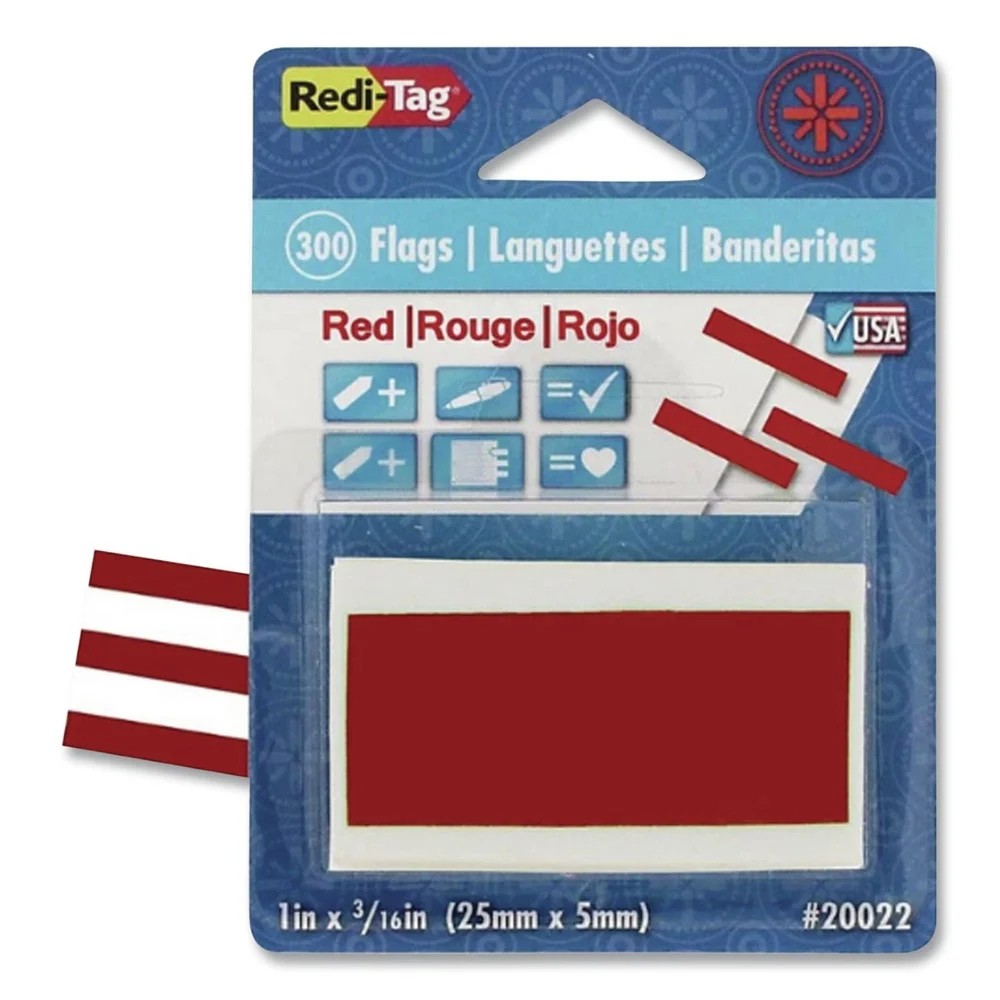 Redi-Tag Removable/Reusable Page Flags - Red (300/Pack)