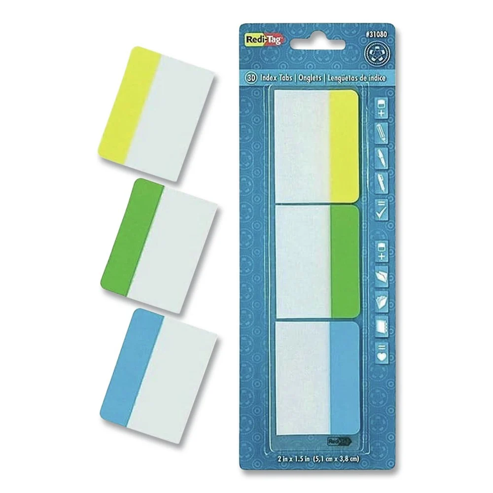 Redi-Tag 2 in. Wide 1/5-Cut Write-On Index Tabs - Assorted Colors (30/Pack)